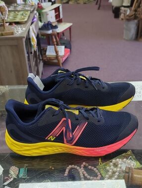 Like NEW New Balance Navy Mesh Running Shoes with Yellow & Pink Gradient Sole
